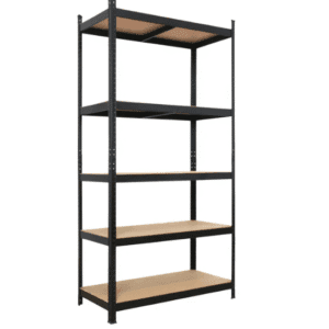 מדפי ברזל חזקים במיוחד – שילוב MDF וברזל מגולוון – 90x40x180 ס"מ - צבע שחור
