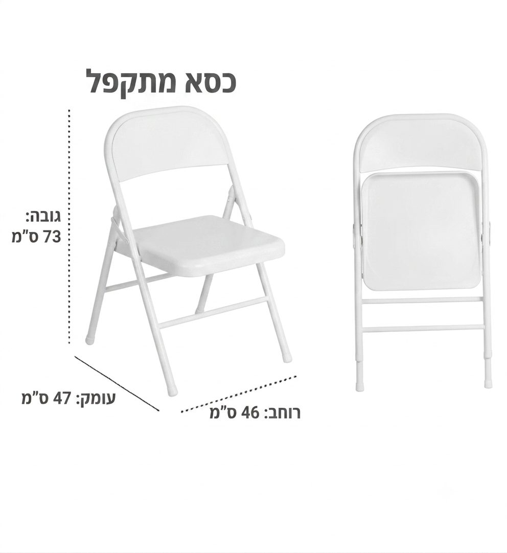 כיסאות מתקפלים חזקים במיוחד – שלדת ברזל - צבע לבן – תמונה 2